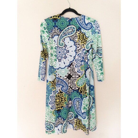 Joseph Ribkoff Paisley Multicolor 3/4 Sleeve Zip-Front A-Line Dress 2 - Picture 8 of 16